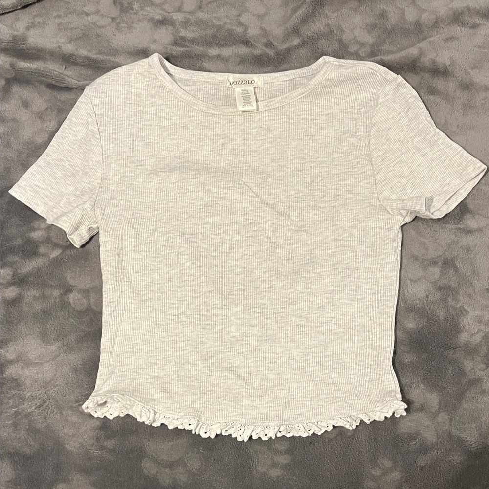 Bozzolo Light Gray Ribbed Short Sleeve Top